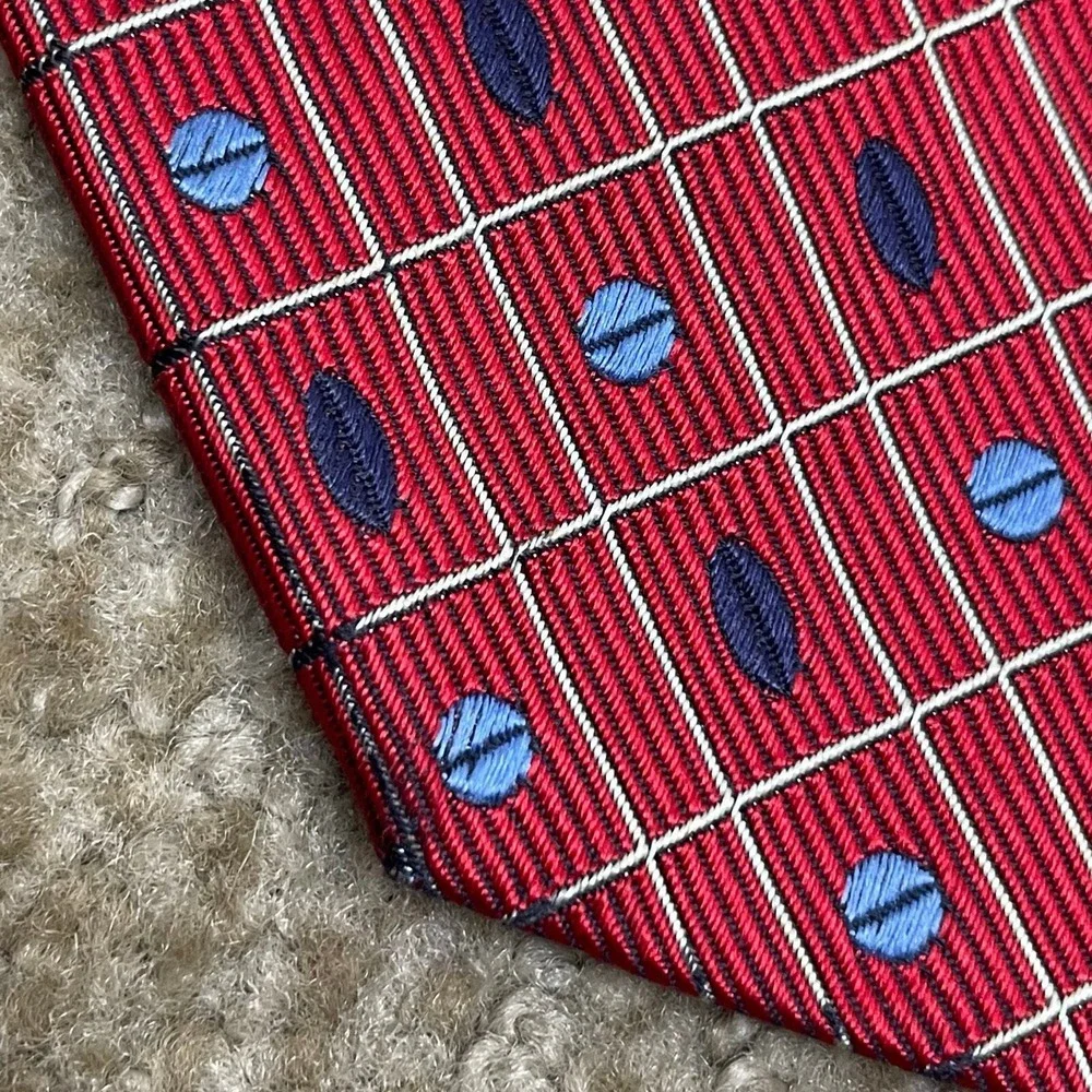 Turnbull & Asser‎ Silk Necktie Red Blue White Geometric England 3.5